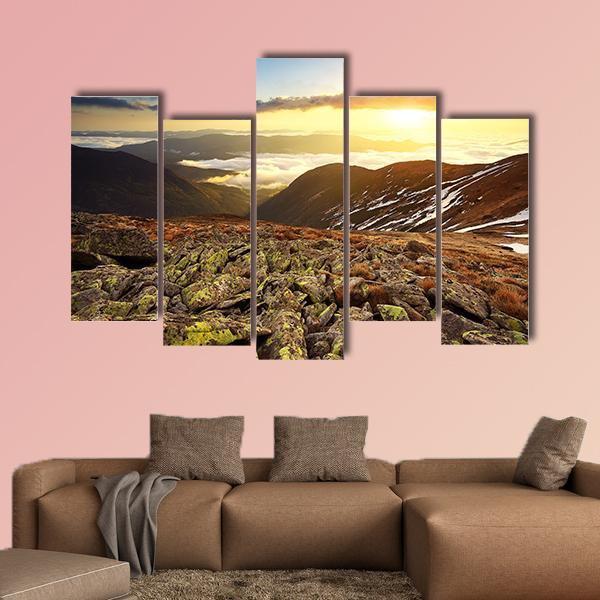 Stones On Hill During Sunset Canvas Wall Art-5 Pop-Gallery Wrap-47" x 32"-Tiaracle