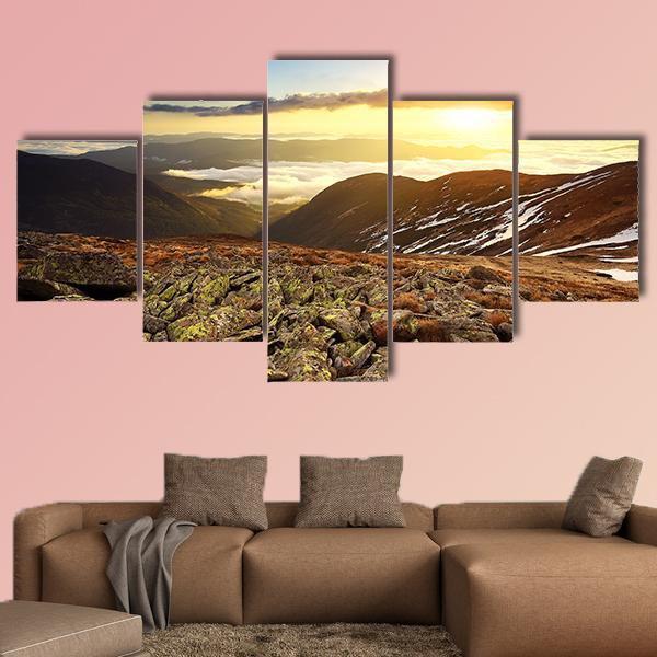 Stones On Hill During Sunset Canvas Wall Art-5 Star-Gallery Wrap-62" x 32"-Tiaracle