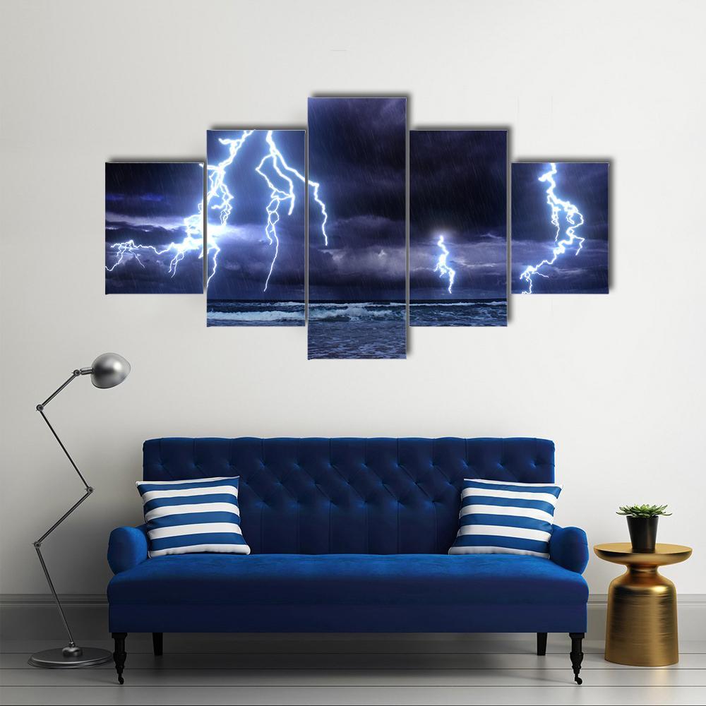 Storm On The Sea With Lightnings Canvas Wall Art-3 Horizontal-Gallery Wrap-37" x 24"-Tiaracle