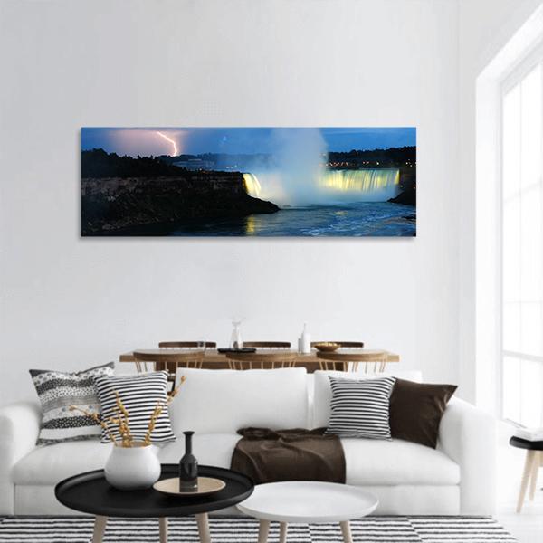 Storm Over Niagara Falls Panoramic Canvas Wall Art-3 Piece-25" x 08"-Tiaracle