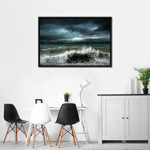 Storm Seascape Canvas Wall Art-3 Horizontal-Gallery Wrap-25" x 16"-Tiaracle