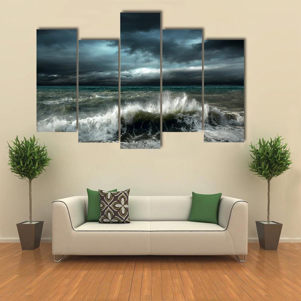 Storm Seascape Canvas Wall Art-5 Pop-Gallery Wrap-47" x 32"-Tiaracle