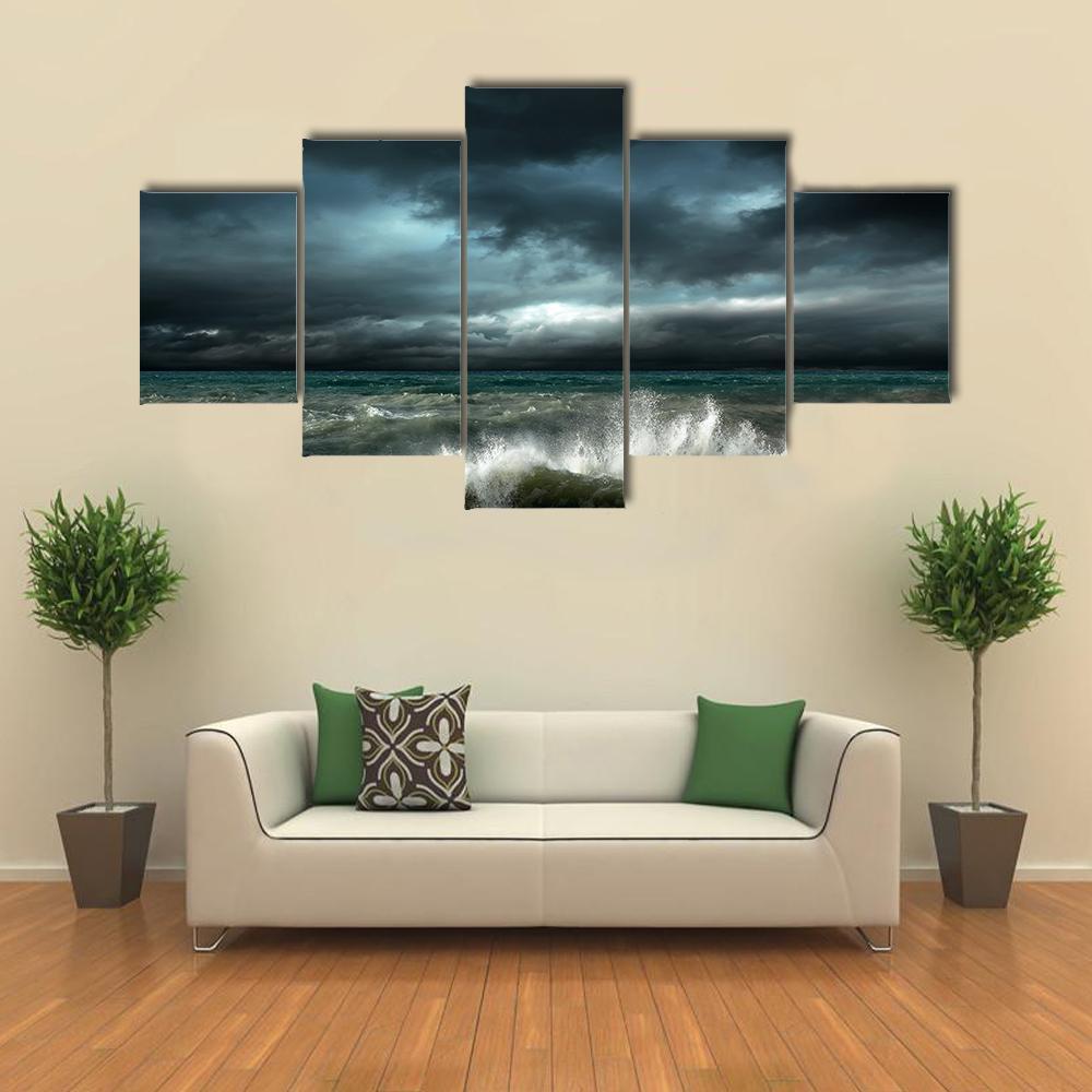 Storm Seascape Canvas Wall Art-5 Star-Gallery Wrap-62" x 32"-Tiaracle