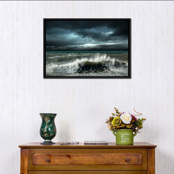Storm Seascape Canvas Wall Art-1 Piece-Floating Frame-24" x 16"-Tiaracle