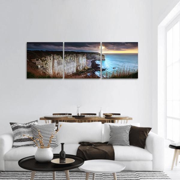 Storm Sky Over Cliffs In Ocean Panoramic Canvas Wall Art-3 Piece-25" x 08"-Tiaracle