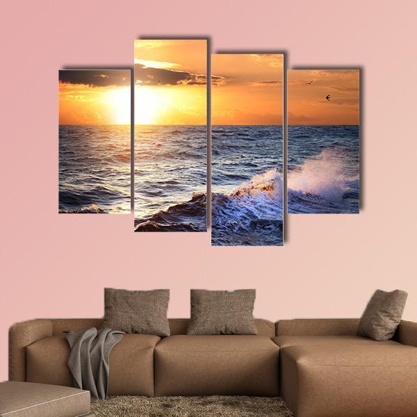 Stormy Sea With Sundown Canvas Wall Art-3 Horizontal-Gallery Wrap-25" x 16"-Tiaracle