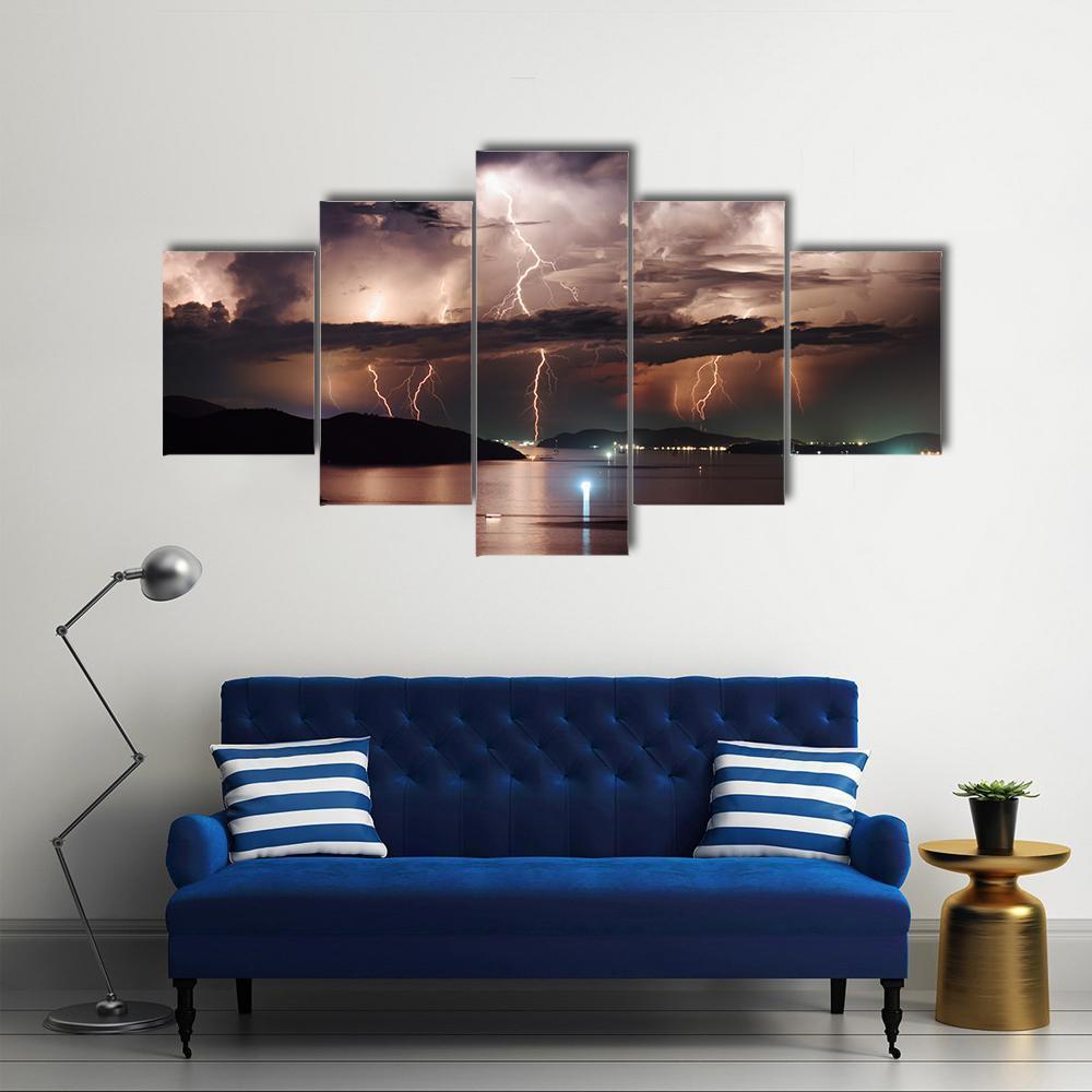 Stormy Sky And Lightning Canvas Wall Art-5 Pop-Gallery Wrap-47" x 32"-Tiaracle