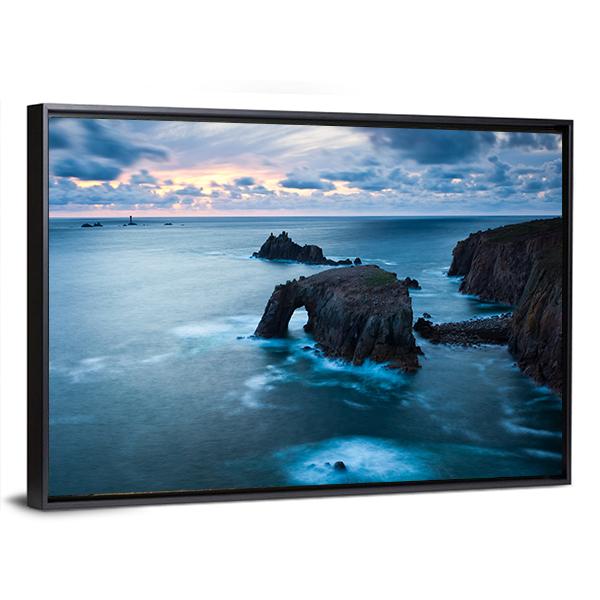 Stormy Sunset At Lands End In Cornwall Canvas Wall Art-3 Horizontal-Gallery Wrap-25" x 16"-Tiaracle