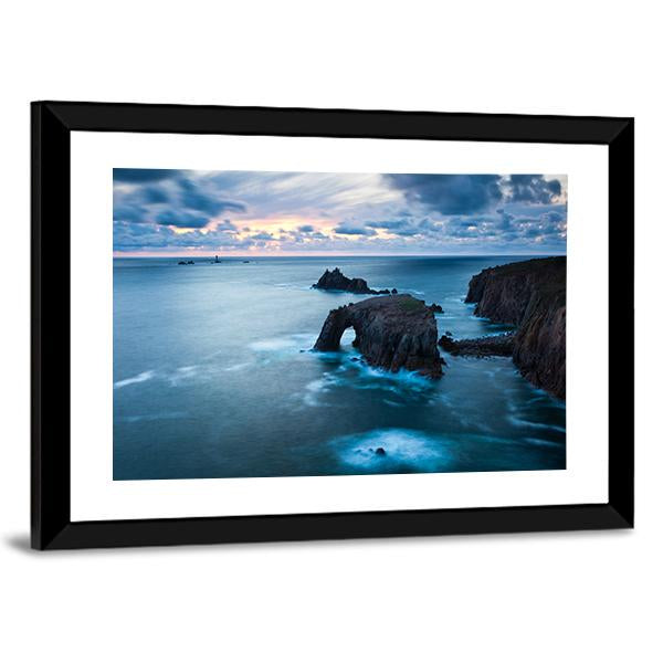 Stormy Sunset At Lands End In Cornwall Canvas Wall Art-3 Horizontal-Gallery Wrap-25" x 16"-Tiaracle