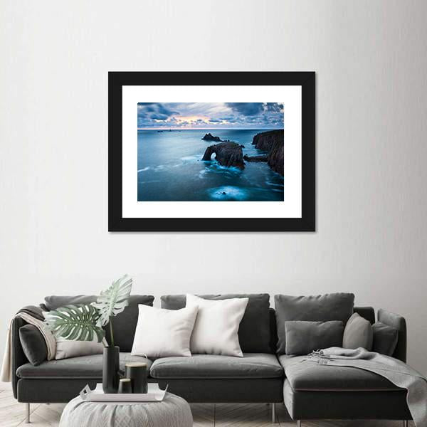 Stormy Sunset At Lands End In Cornwall Canvas Wall Art-3 Horizontal-Gallery Wrap-25" x 16"-Tiaracle