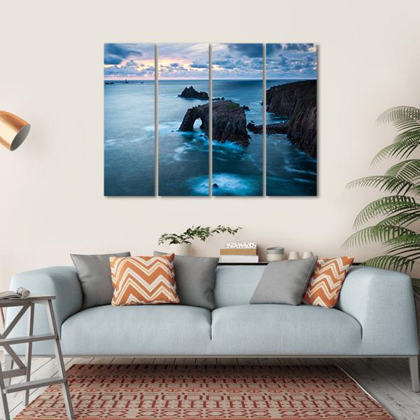 Stormy Sunset At Lands End In Cornwall Canvas Wall Art-4 Horizontal-Gallery Wrap-34" x 24"-Tiaracle