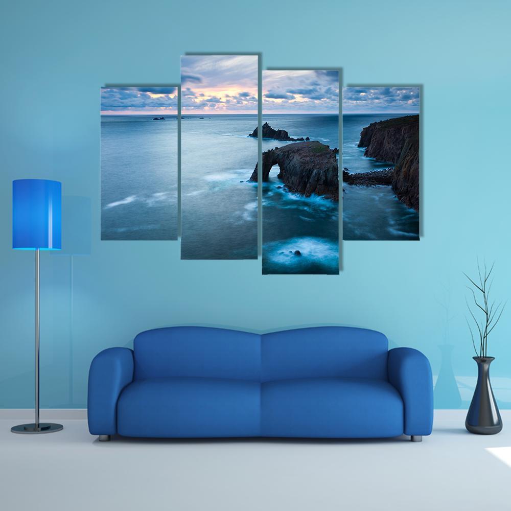 Stormy Sunset At Lands End In Cornwall Canvas Wall Art-4 Pop-Gallery Wrap-50" x 32"-Tiaracle