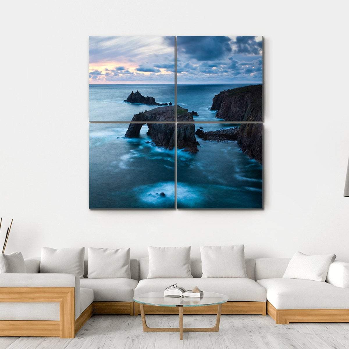Stormy Sunset At Lands End In Cornwall Canvas Wall Art-4 Square-Gallery Wrap-17" x 17"-Tiaracle