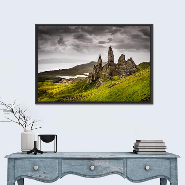 Storr Rock Scotland Canvas Wall Art-1 Piece-Floating Frame-24" x 16"-Tiaracle