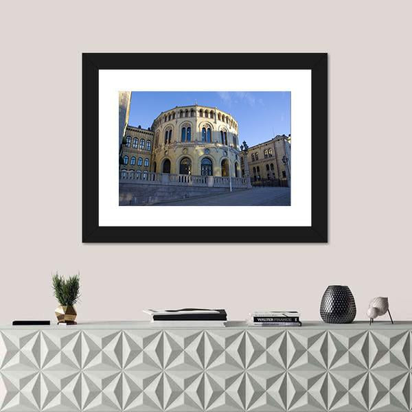 Stortinget Parliament Oslo In Norway Canvas Wall Art-1 Piece-Framed Print-20" x 16"-Tiaracle