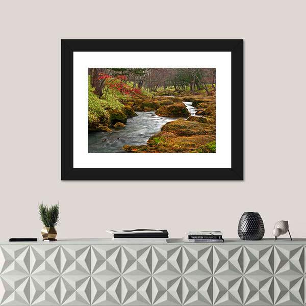 Strange Landscape Of River Flows On Misty Forest Canvas Wall Art-1 Piece-Framed Print-20&quot; x 16&quot;-Tiaracle