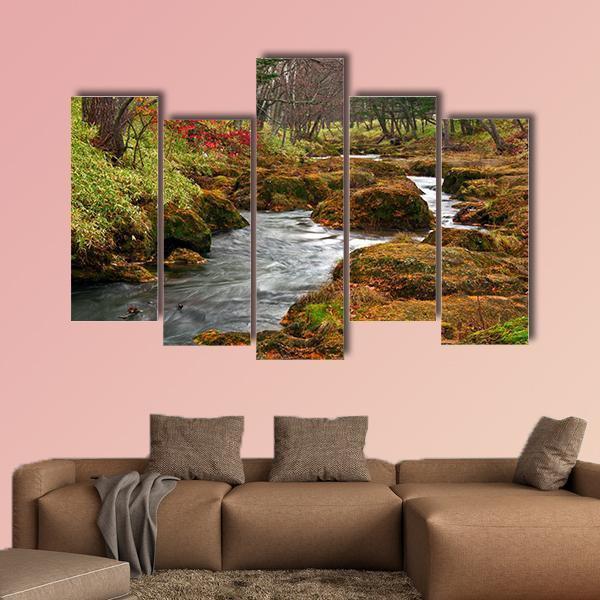 Strange Landscape Of River Flows On Misty Forest Canvas Wall Art-5 Pop-Gallery Wrap-47&quot; x 32&quot;-Tiaracle