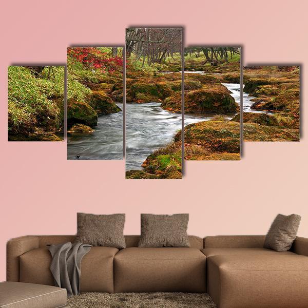 Strange Landscape Of River Flows On Misty Forest Canvas Wall Art-3 Horizontal-Gallery Wrap-37" x 24"-Tiaracle