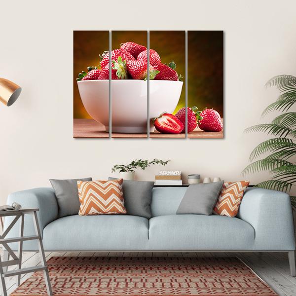 Strawberries In Bowl Canvas Wall Art-4 Horizontal-Gallery Wrap-34" x 24"-Tiaracle