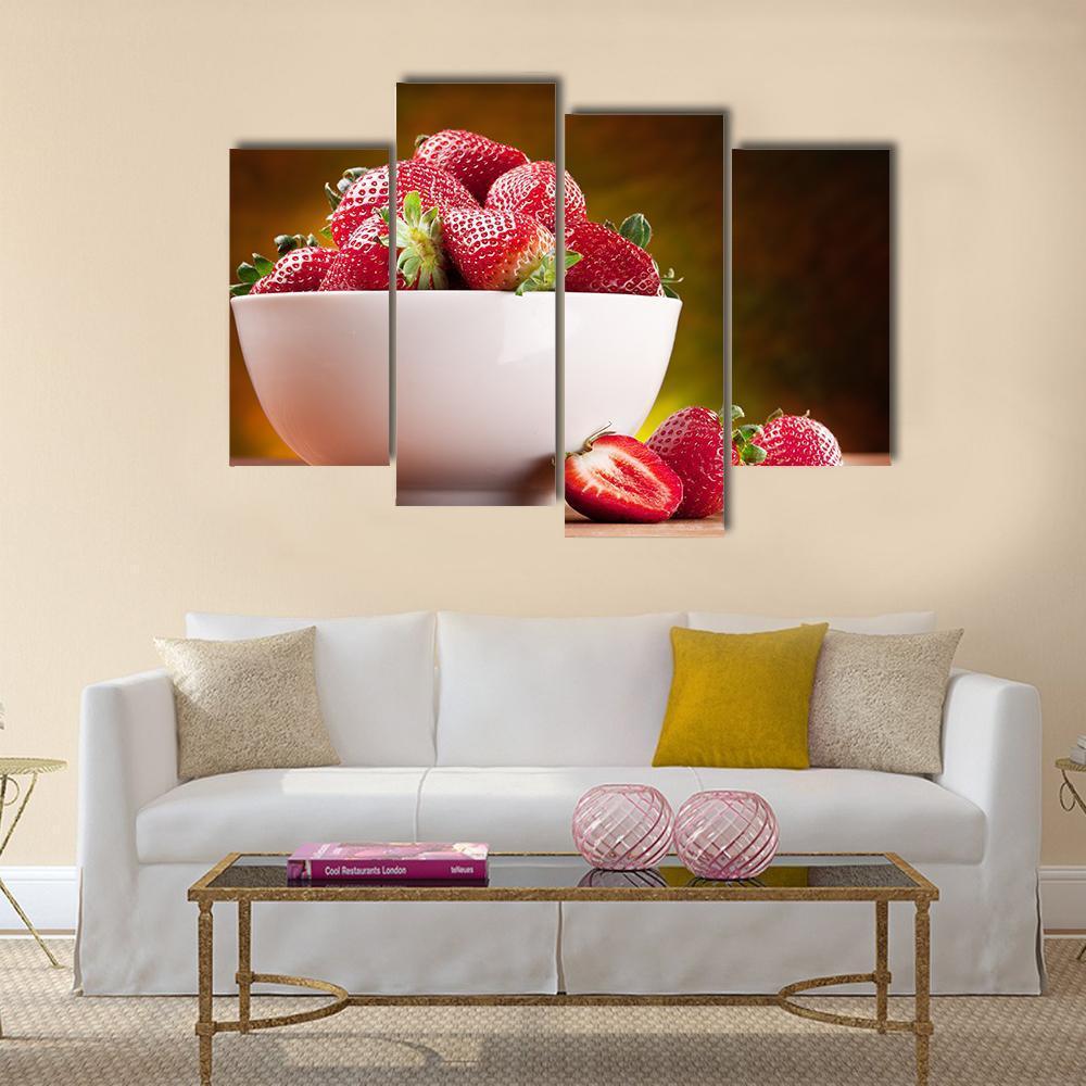 Strawberries In Bowl Canvas Wall Art-4 Pop-Gallery Wrap-50" x 32"-Tiaracle