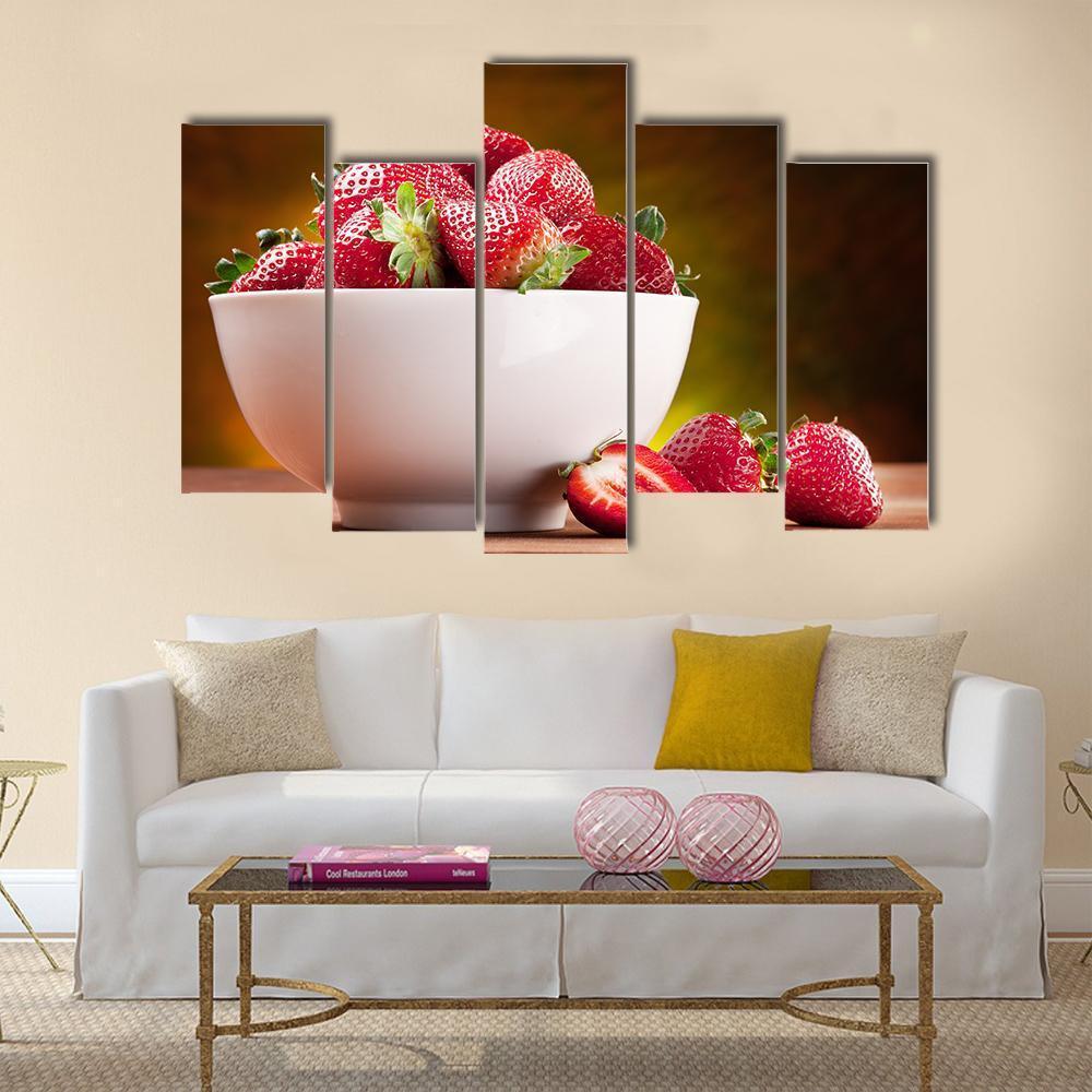Strawberries In Bowl Canvas Wall Art-5 Pop-Gallery Wrap-47" x 32"-Tiaracle