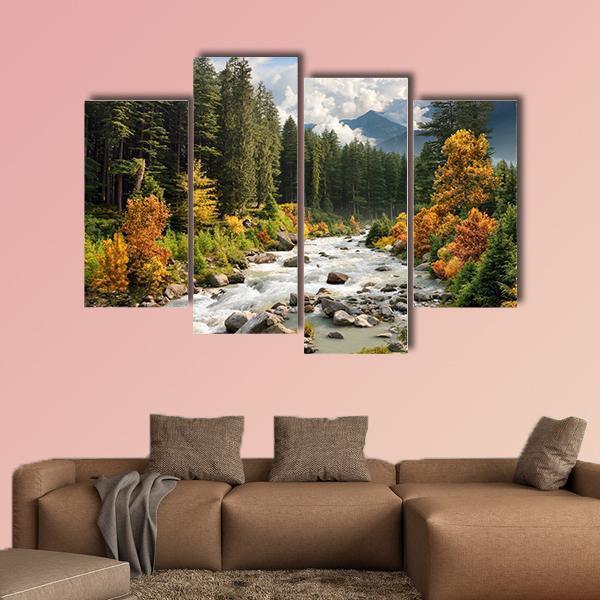 Stream & Forest Canvas Wall Art-4 Pop-Gallery Wrap-50" x 32"-Tiaracle