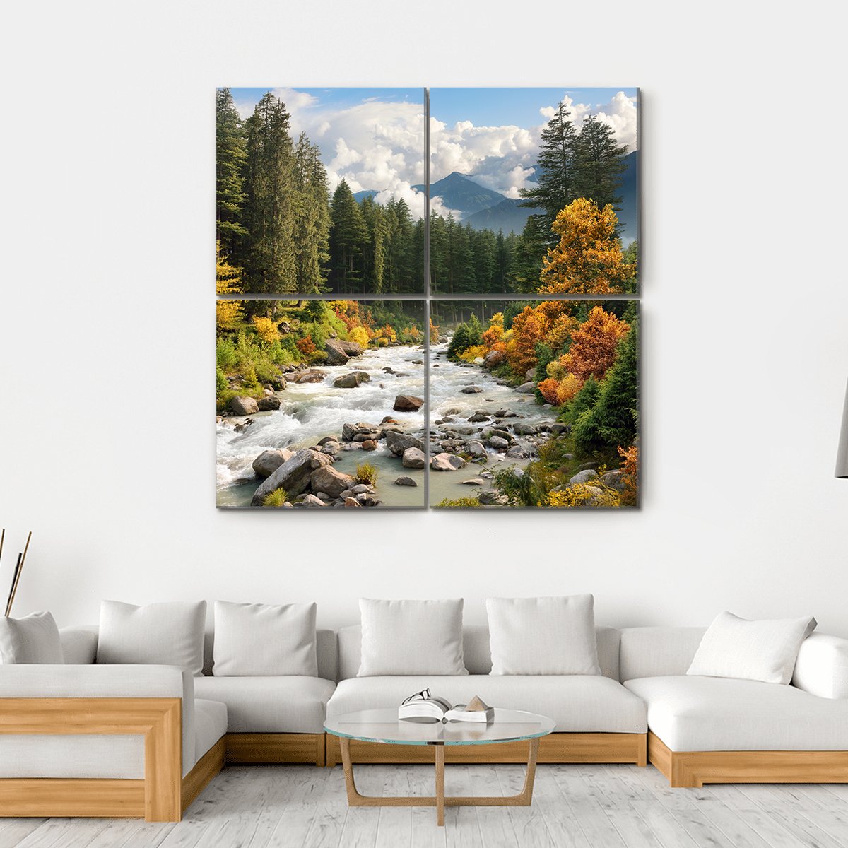 Stream & Forest Canvas Wall Art-4 Square-Gallery Wrap-17" x 17"-Tiaracle