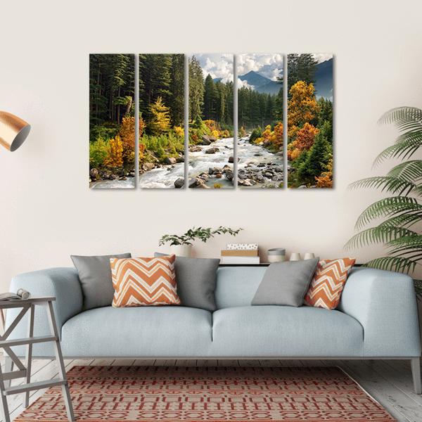 Stream & Forest Canvas Wall Art-5 Horizontal-Gallery Wrap-22" x 12"-Tiaracle