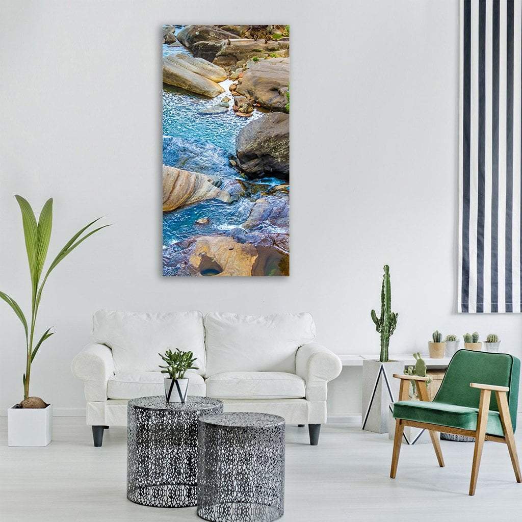 Stream Flow Between Rocks Vertical Canvas Wall Art-1 Vertical-Gallery Wrap-12" x 24"-Tiaracle