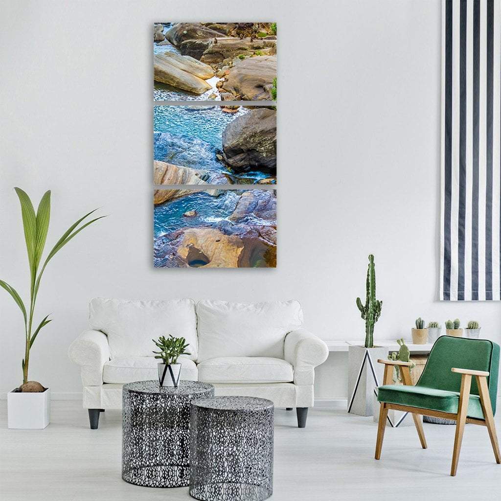 Stream Flow Between Rocks Vertical Canvas Wall Art-3 Vertical-Gallery Wrap-12" x 25"-Tiaracle
