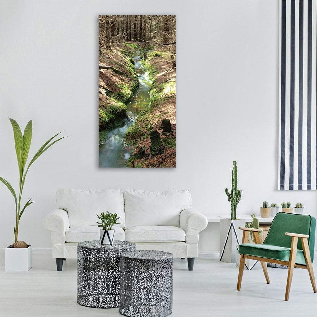 Stream Flowing In Bourn Forest England Vertical Canvas Wall Art-1 Vertical-Gallery Wrap-12&quot; x 24&quot;-Tiaracle