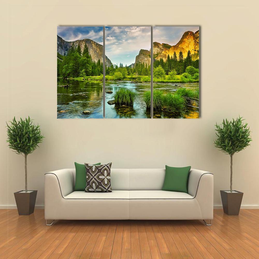 Stream Flowing In Yosemite National Park Canvas Wall Art-3 Horizontal-Gallery Wrap-37" x 24"-Tiaracle