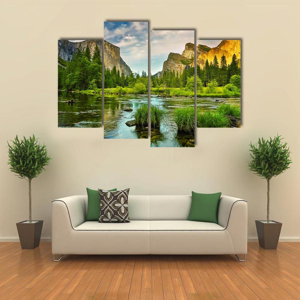 Stream Flowing In Yosemite National Park Canvas Wall Art-4 Pop-Gallery Wrap-50" x 32"-Tiaracle