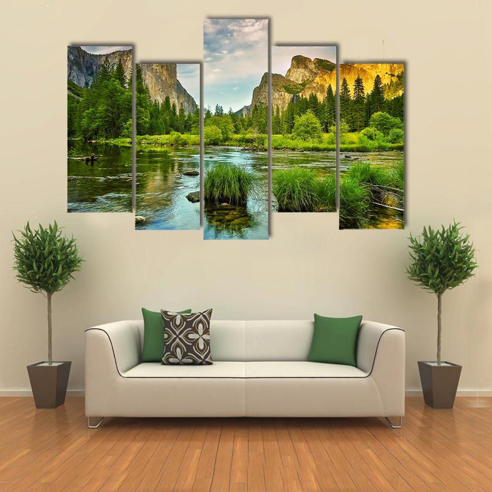 Stream Flowing In Yosemite National Park Canvas Wall Art-5 Pop-Gallery Wrap-47" x 32"-Tiaracle