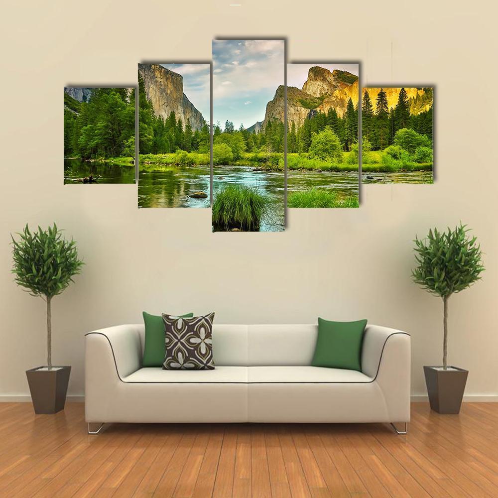 Stream Flowing In Yosemite National Park Canvas Wall Art-5 Star-Gallery Wrap-62" x 32"-Tiaracle