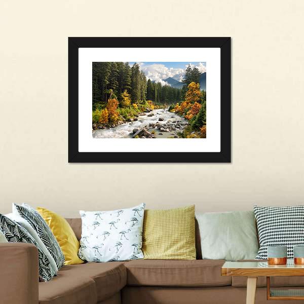 Stream &amp; Forest Canvas Wall Art-1 Piece-Framed Print-20" x 16"-Tiaracle