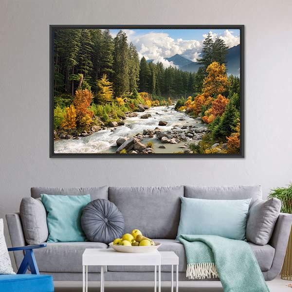 Stream & Forest Canvas Wall Art-5 Horizontal-Gallery Wrap-22" x 12"-Tiaracle