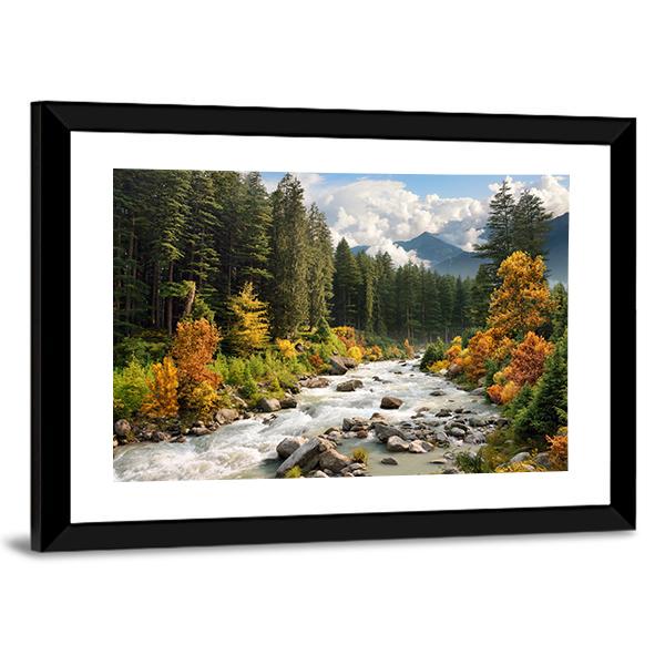 Stream &amp; Forest Canvas Wall Art-5 Horizontal-Gallery Wrap-22" x 12"-Tiaracle