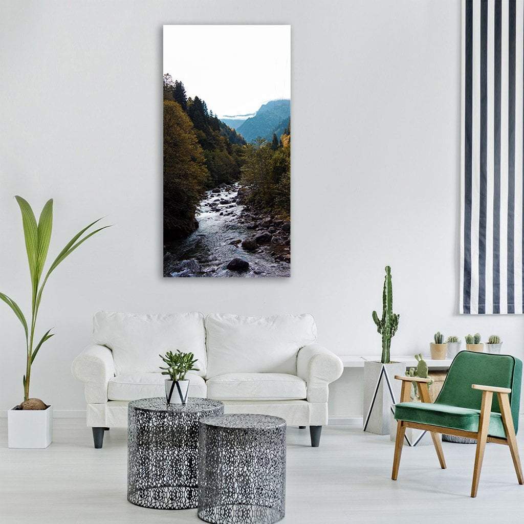 Stream In Autumn Forest Vertical Canvas Wall Art-1 Vertical-Gallery Wrap-12" x 24"-Tiaracle