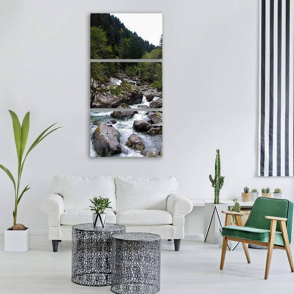 Stream In Autumn Forest Vertical Canvas Wall Art-3 Vertical-Gallery Wrap-12" x 25"-Tiaracle