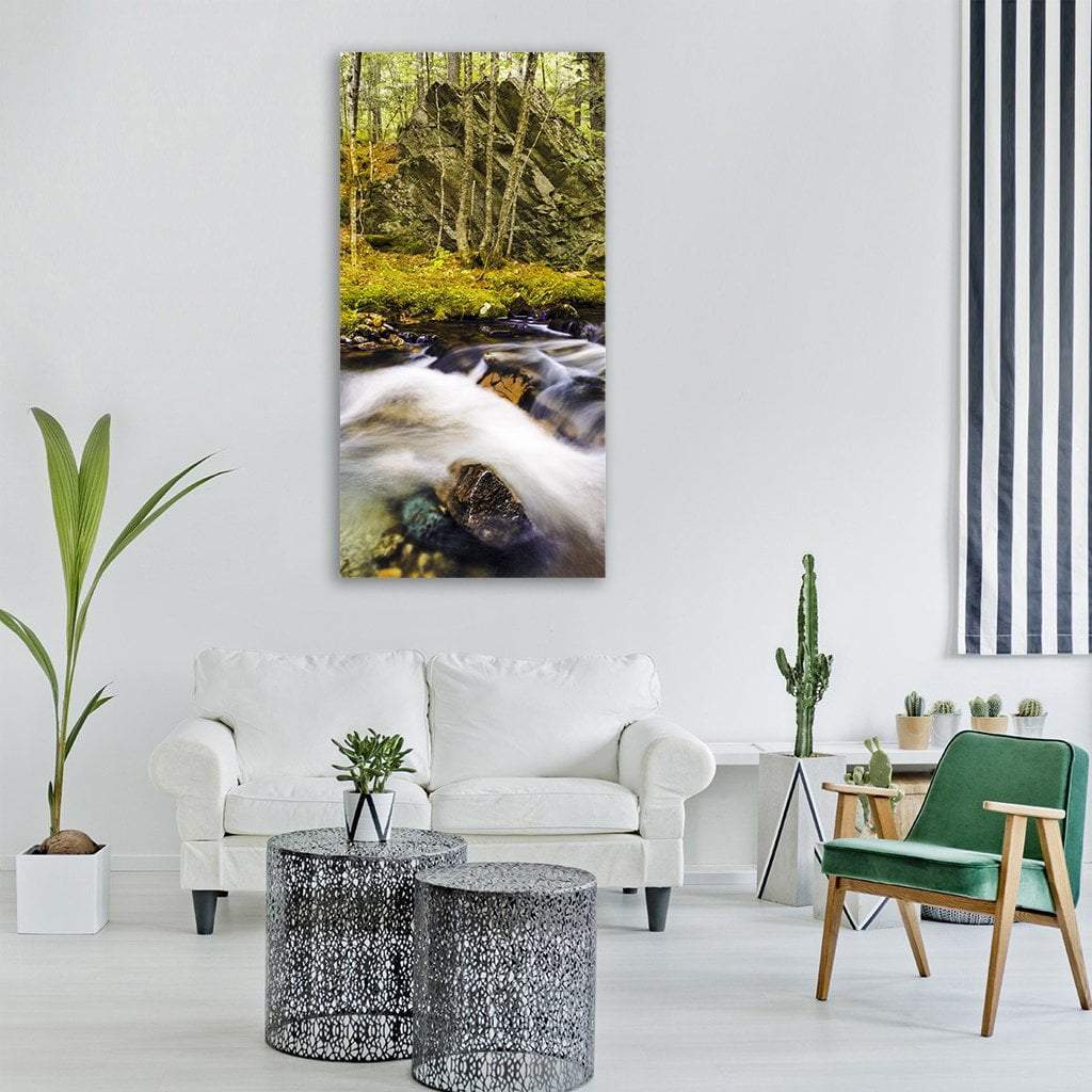 Stream In Autumn Vertical Canvas Wall Art-1 Vertical-Gallery Wrap-12" x 24"-Tiaracle