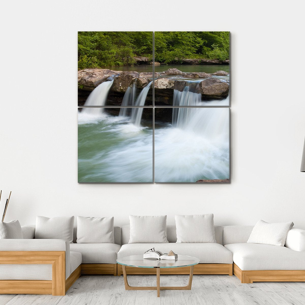 Stream In Forest Canvas Wall Art-4 Square-Gallery Wrap-17" x 17"-Tiaracle