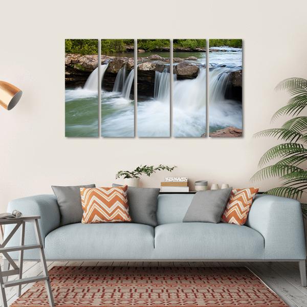 Stream In Forest Canvas Wall Art-5 Horizontal-Gallery Wrap-22" x 12"-Tiaracle