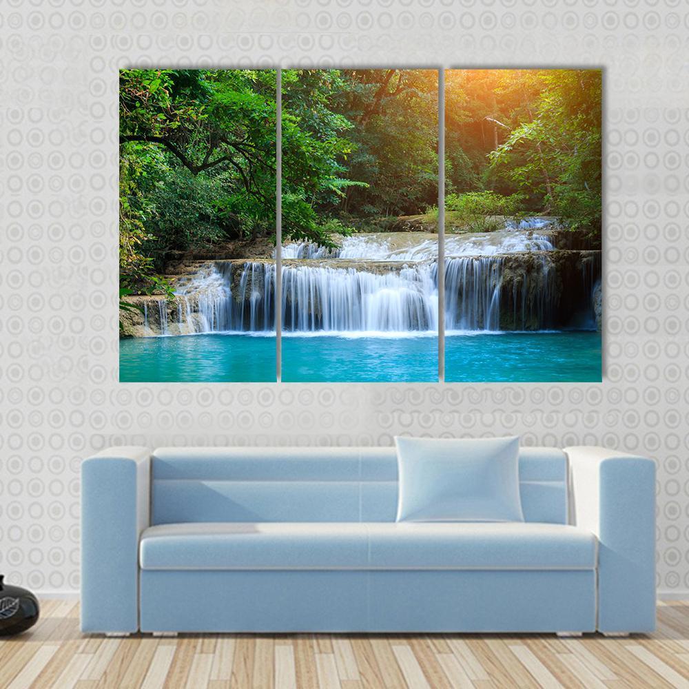 Stream In Green Forest Jungle Canvas Wall Art-3 Horizontal-Gallery Wrap-37&quot; x 24&quot;-Tiaracle