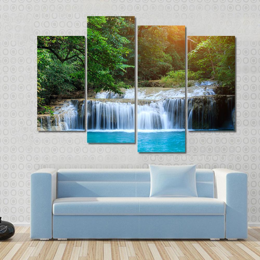 Stream In Green Forest Jungle Canvas Wall Art-4 Pop-Gallery Wrap-50&quot; x 32&quot;-Tiaracle