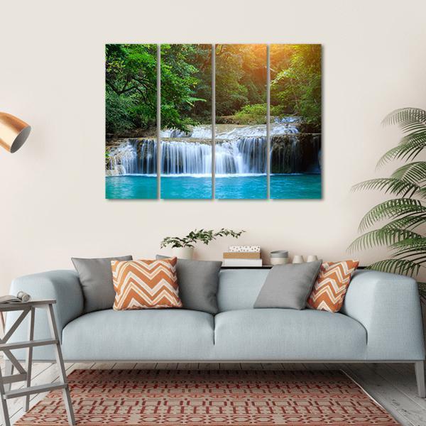 Stream In Green Forest Jungle Canvas Wall Art-4 Horizontal-Gallery Wrap-34" x 24"-Tiaracle