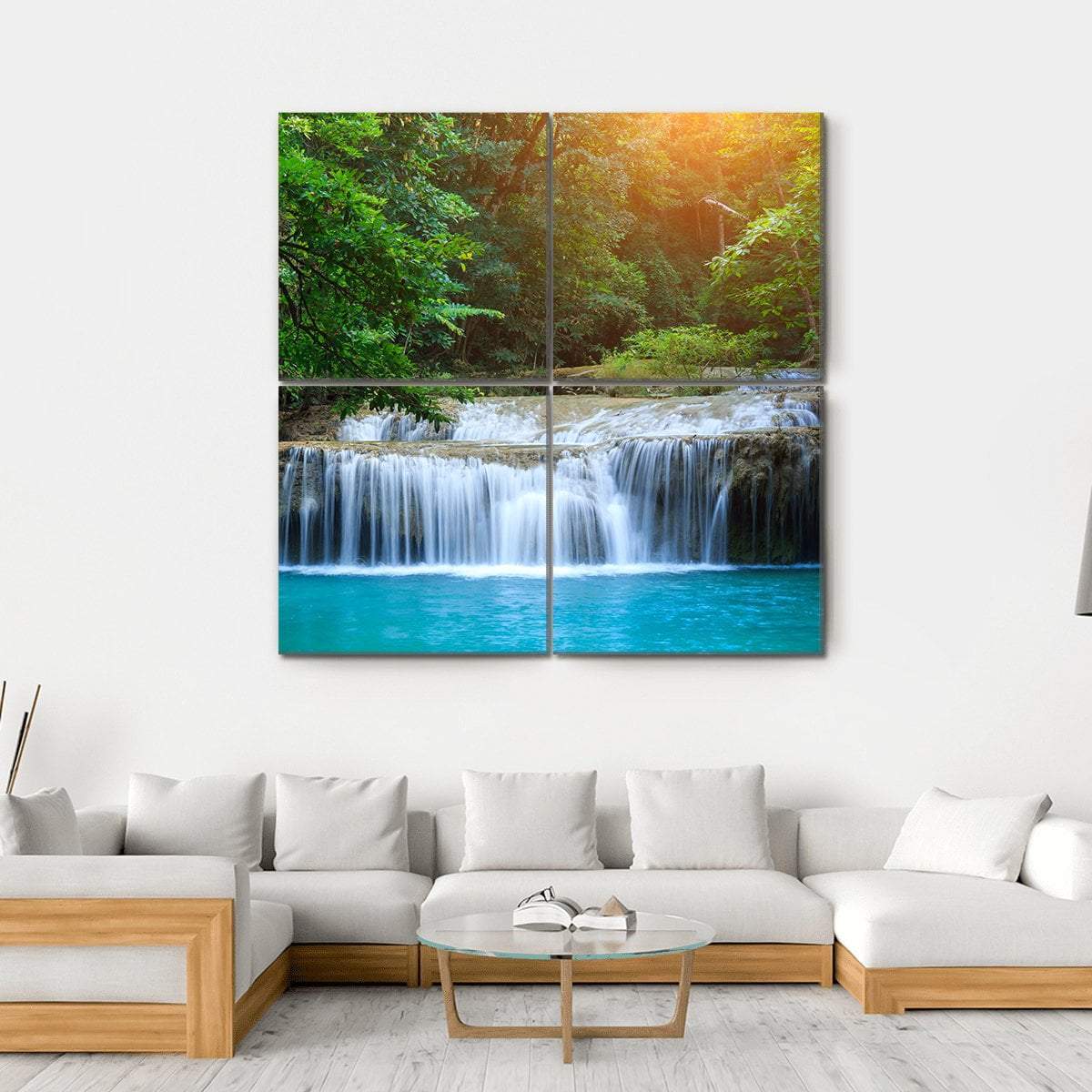 Stream In Green Forest Jungle Canvas Wall Art-4 Square-Gallery Wrap-17" x 17"-Tiaracle