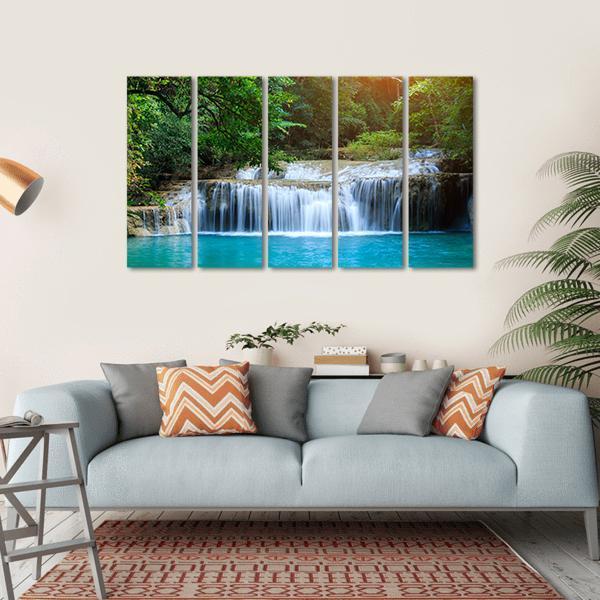 Stream In Green Forest Jungle Canvas Wall Art-5 Horizontal-Gallery Wrap-22" x 12"-Tiaracle