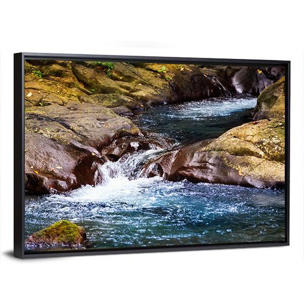Stream In Rain Forest With Little Waterfalls Canvas Wall Art-3 Horizontal-Gallery Wrap-25" x 16"-Tiaracle