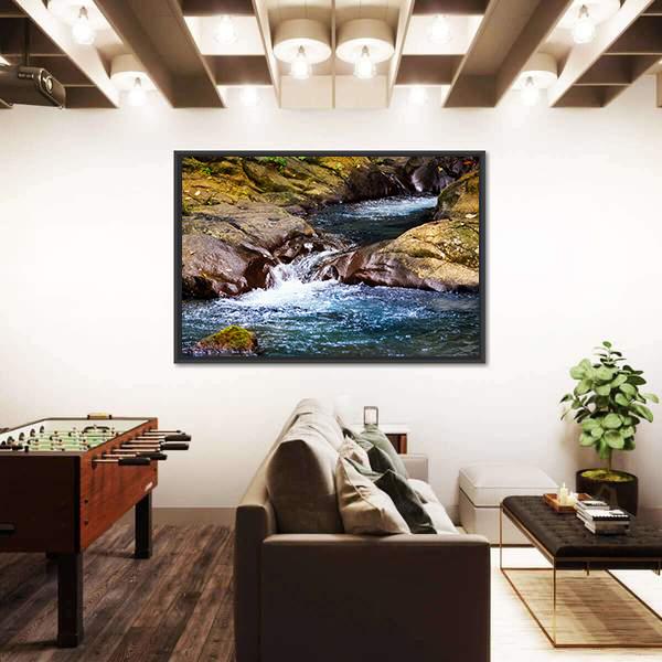 Stream In Rain Forest With Little Waterfalls Canvas Wall Art-3 Horizontal-Gallery Wrap-25" x 16"-Tiaracle